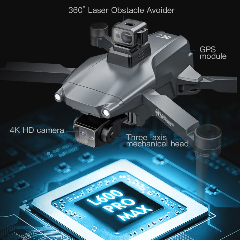 Experience Unmatched Aerial Adventure with the L600 PRO MAX/PRO GPS Drone - 5KM Range, Dual 4K HD Cameras, 3-Axis Gimbal, and 360° Obstacle Avoidance!