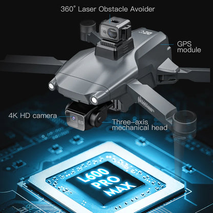 Experience Unmatched Aerial Adventure with the L600 PRO MAX/PRO GPS Drone - 5KM Range, Dual 4K HD Cameras, 3-Axis Gimbal, and 360° Obstacle Avoidance!