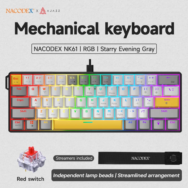 Experience Gaming Excellence with the NK61 Wired Mechanical Keyboard - 60% RGB Hot-Swappable Red Switch Mini Keyboard for Ultimate PC Performance