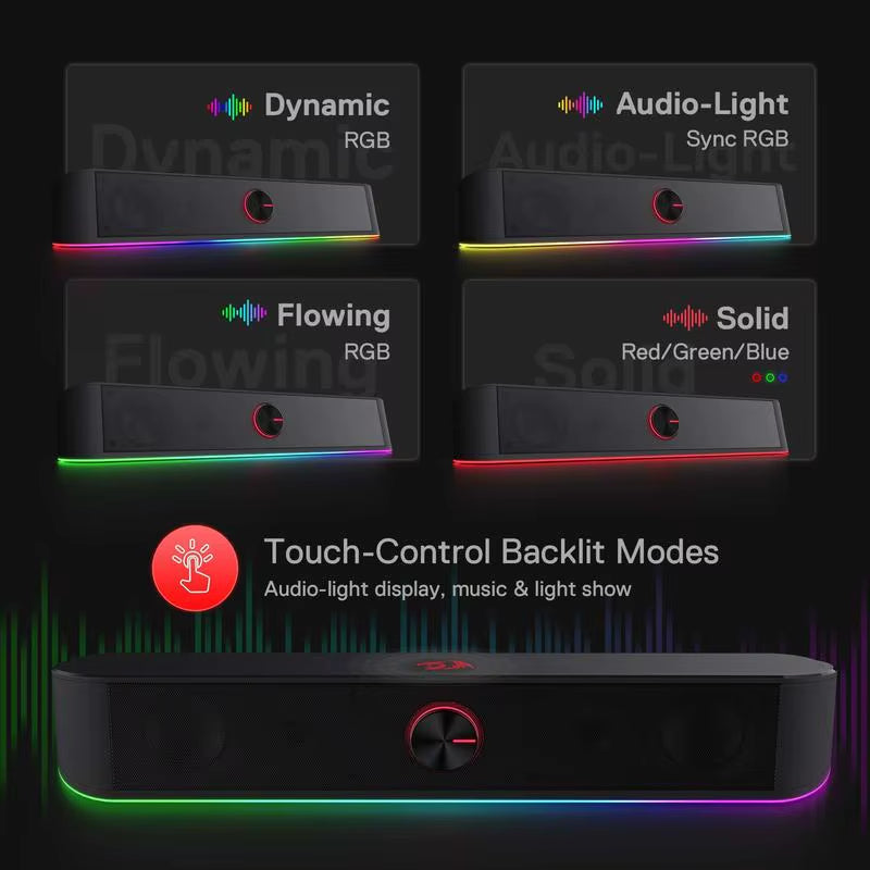 Experience Immersive Sound with the Redragon GS560 Adiemus RGB Desktop Soundbar - Dynamic 2.0 Channel Speaker with Stunning Audio-Light Sync