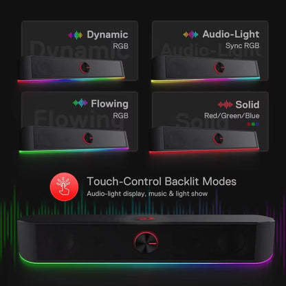 Experience Immersive Sound with the Redragon GS560 Adiemus RGB Desktop Soundbar - Dynamic 2.0 Channel Speaker with Stunning Audio-Light Sync
