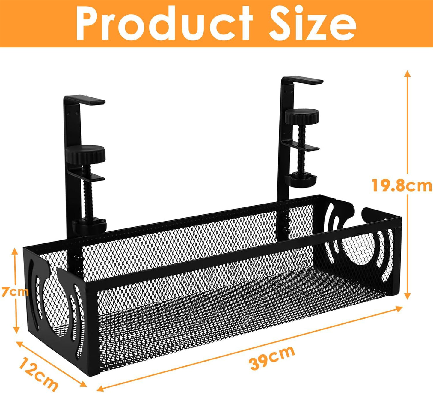 No-Drill Under-Desk Cable Tray | Clamp-On Steel Cable Management