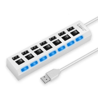 High-Speed 4/7 Ports USB Hub 2.0 Adapter - Multi USB Splitter with LED Lamp Switch for Effortless Connectivity on PC and Laptop