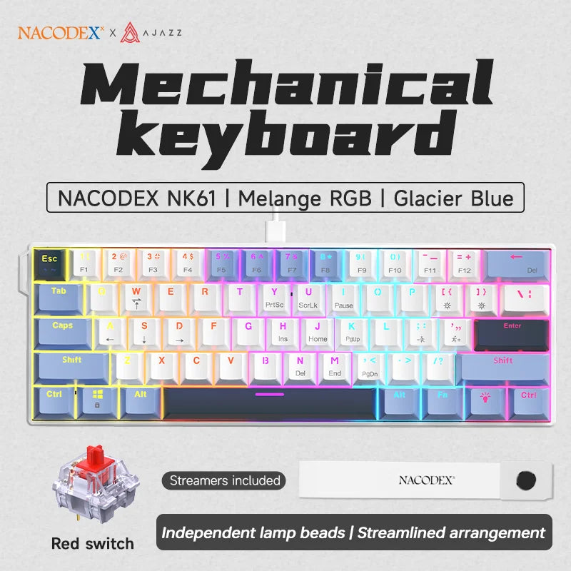 Experience Gaming Excellence with the NK61 Wired Mechanical Keyboard - 60% RGB Hot-Swappable Red Switch Mini Keyboard for Ultimate PC Performance