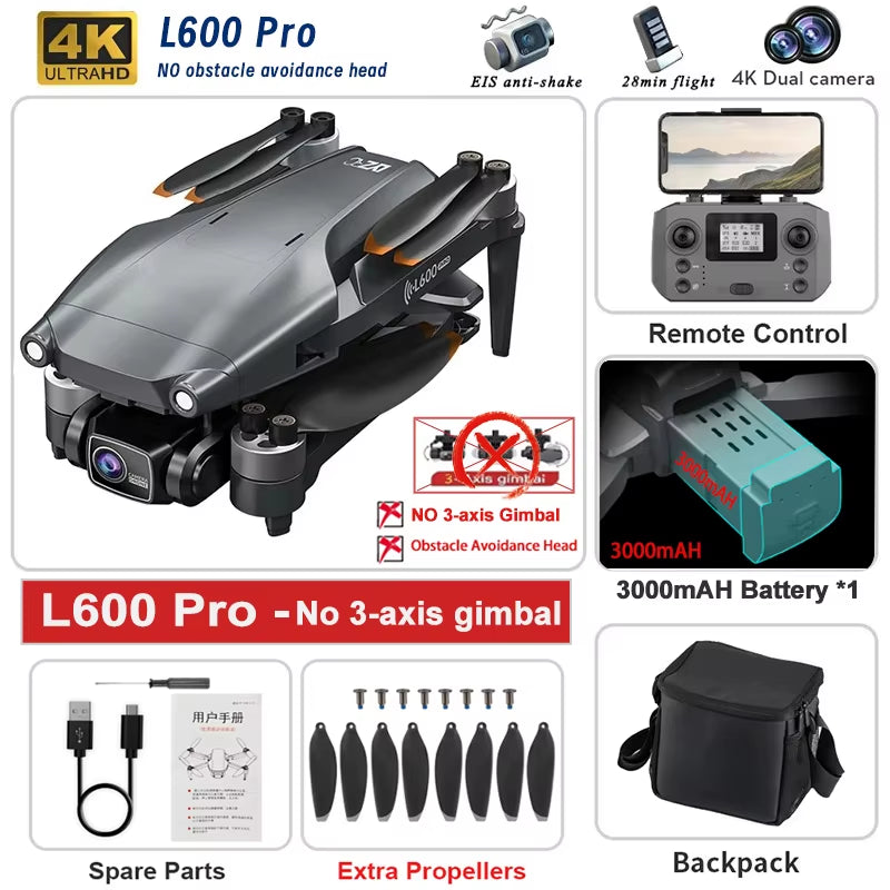 Experience Unmatched Aerial Adventure with the L600 PRO MAX/PRO GPS Drone - 5KM Range, Dual 4K HD Cameras, 3-Axis Gimbal, and 360° Obstacle Avoidance!