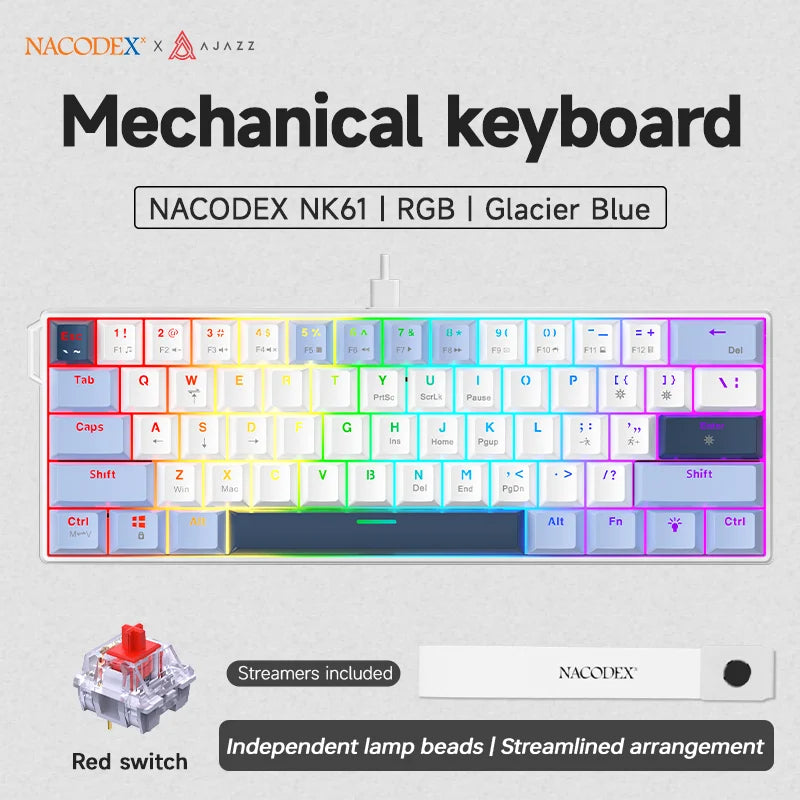 Experience Gaming Excellence with the NK61 Wired Mechanical Keyboard - 60% RGB Hot-Swappable Red Switch Mini Keyboard for Ultimate PC Performance
