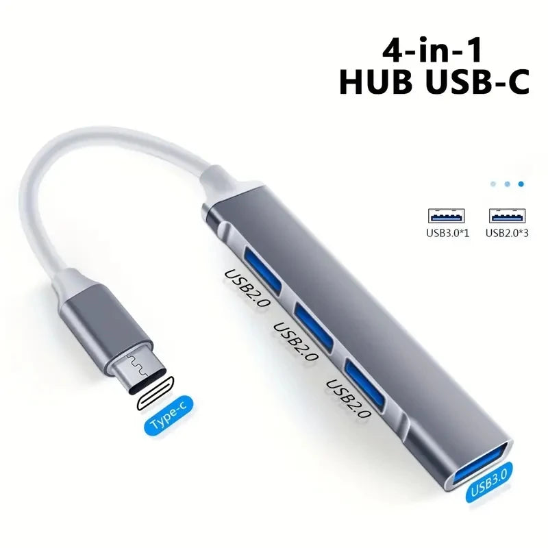 Transform Your Connectivity with the 4-Port Multi-Splitter Type C Hub USB Adapter - Perfect for Xiaomi, Lenovo, MacBook Air & Pro!
