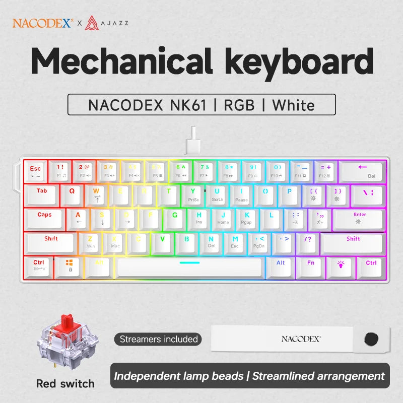 Experience Gaming Excellence with the NK61 Wired Mechanical Keyboard - 60% RGB Hot-Swappable Red Switch Mini Keyboard for Ultimate PC Performance