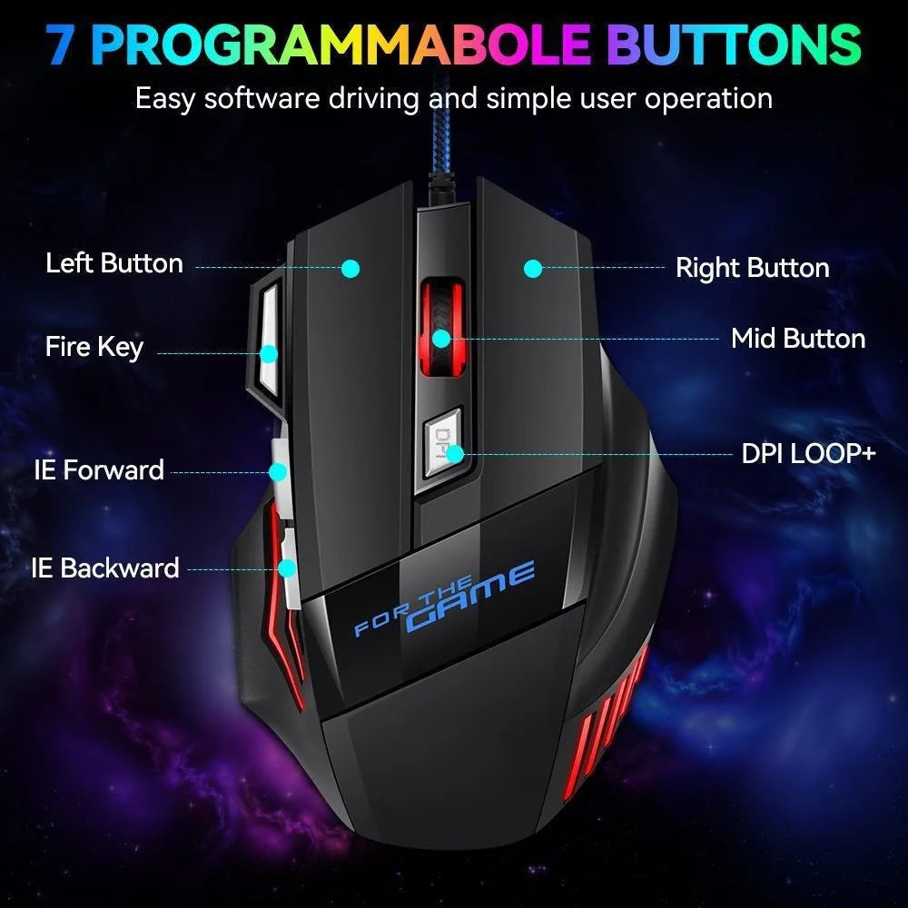 Unleash Your Gaming Potential with the New Hyperspeed RGB Wired Gaming Mouse - Ergonomic Design & 7D Precision Tracking!