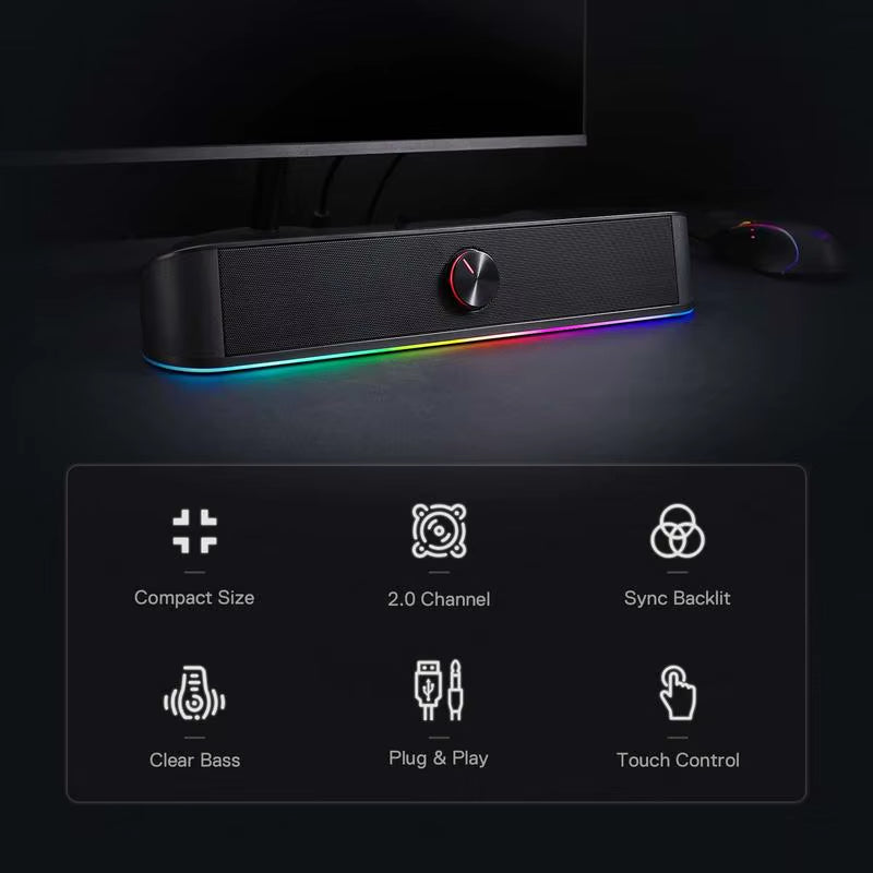 Experience Immersive Sound with the Redragon GS560 Adiemus RGB Desktop Soundbar - Dynamic 2.0 Channel Speaker with Stunning Audio-Light Sync