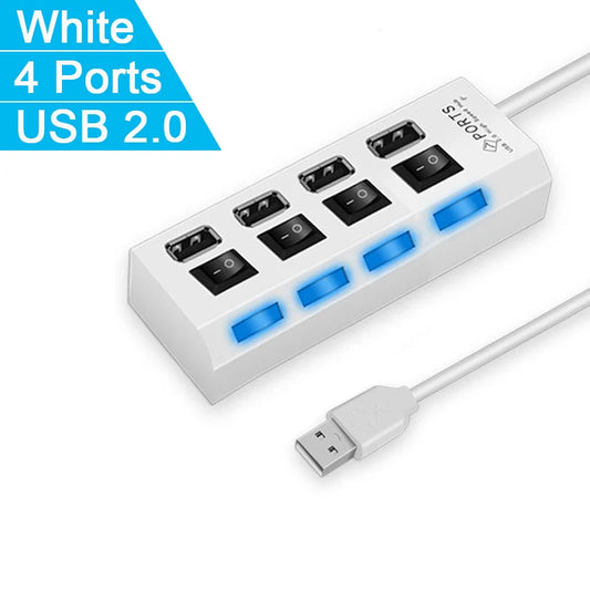 High-Speed 4/7 Ports USB Hub 2.0 Adapter - Multi USB Splitter with LED Lamp Switch for Effortless Connectivity on PC and Laptop