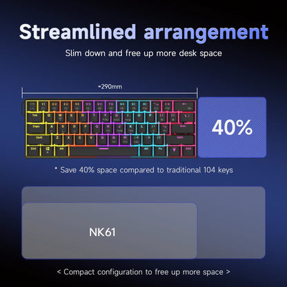 Experience Gaming Excellence with the NK61 Wired Mechanical Keyboard - 60% RGB Hot-Swappable Red Switch Mini Keyboard for Ultimate PC Performance