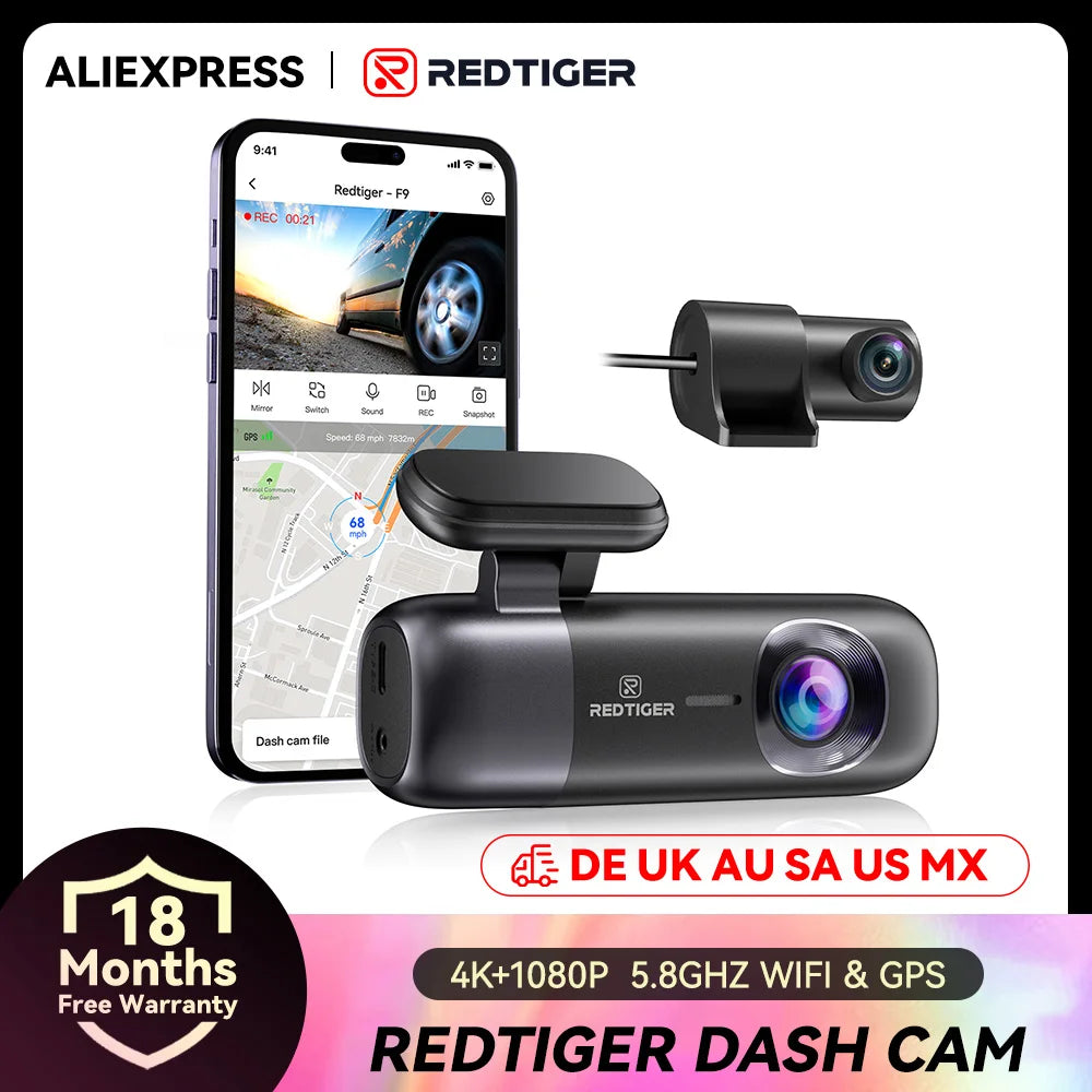 Experience Unmatched Security with the REDTIGER F9 4K Dash Cam - Front & Rear Cameras, WiFi, GPS, and Night Vision for Ultimate Peace of Mind