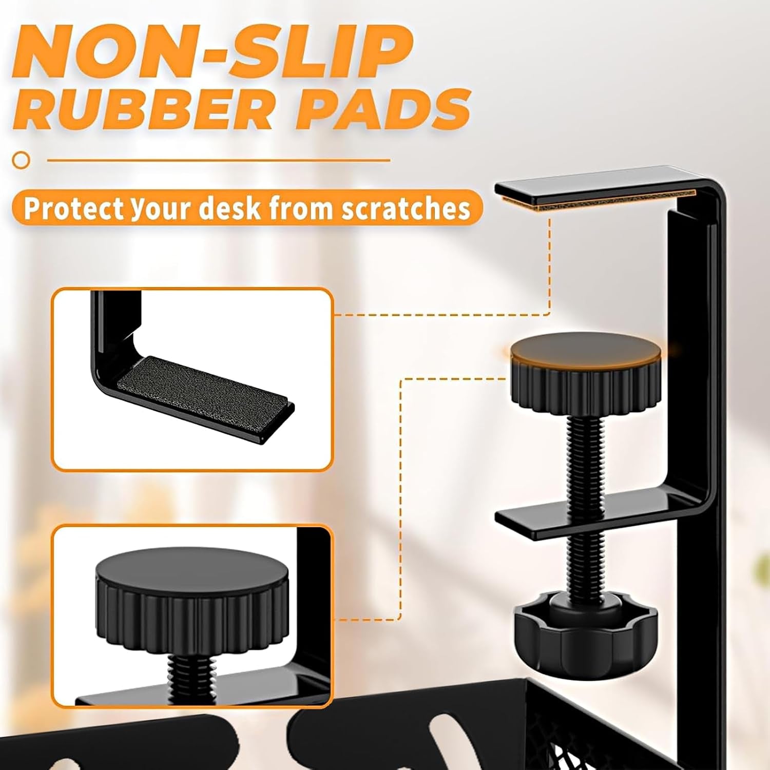 No-Drill Under-Desk Cable Tray | Clamp-On Steel Cable Management