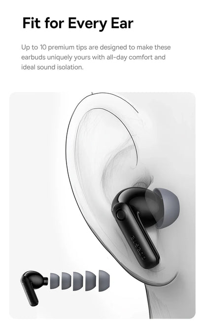 Experience Unmatched Sound Quality with Baseus Bass BP1 Pro -50Db Noise Cancelling Wireless Earbuds Featuring Bluetooth 6.0 and LDAC Hi-Res Audio