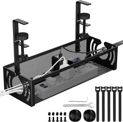 No-Drill Under-Desk Cable Tray | Clamp-On Steel Cable Management