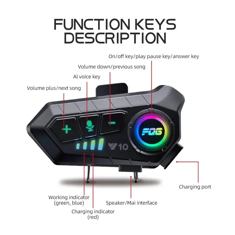 Experience Ultimate Freedom with the Bluetooth 5.3 Waterproof Motorcycle Helmet Headset - Hands-Free Calls & Music Player!