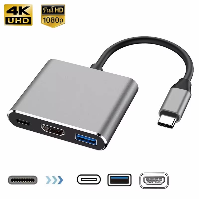 Ultimate 3-in-1 USB-C Hub: HDMI-Compatible 4K Adapter & Fast Charger for MacBook Air 12