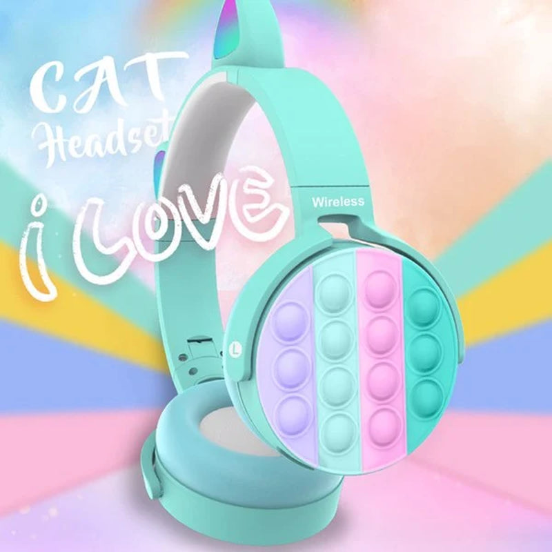 Stress-Relieving Bluetooth Headphones for Kids - Fun Pop Fidget Design