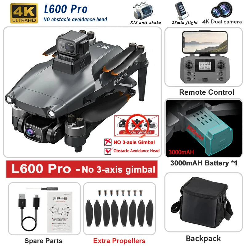 Experience Unmatched Aerial Adventure with the L600 PRO MAX/PRO GPS Drone - 5KM Range, Dual 4K HD Cameras, 3-Axis Gimbal, and 360° Obstacle Avoidance!