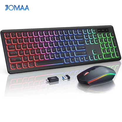 Experience Ultimate Comfort and Style with the 2.4G Wireless RGB Backlit Keyboard Mouse Combo - Ergonomic Full-Size Rechargeable Set