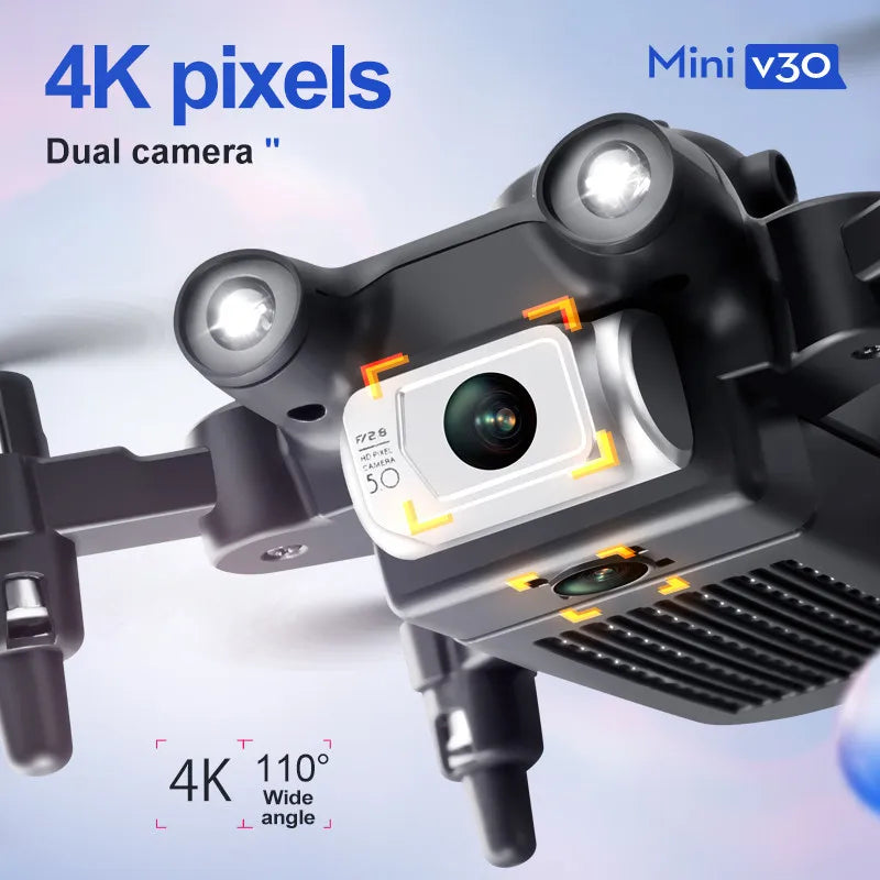 Experience the Thrill of Aerial Adventure with the Mini V30 WiFi FPV Drone - 4K HD Dual Camera, Obstacle Avoidance, and Foldable Design for Kids and Adults!
