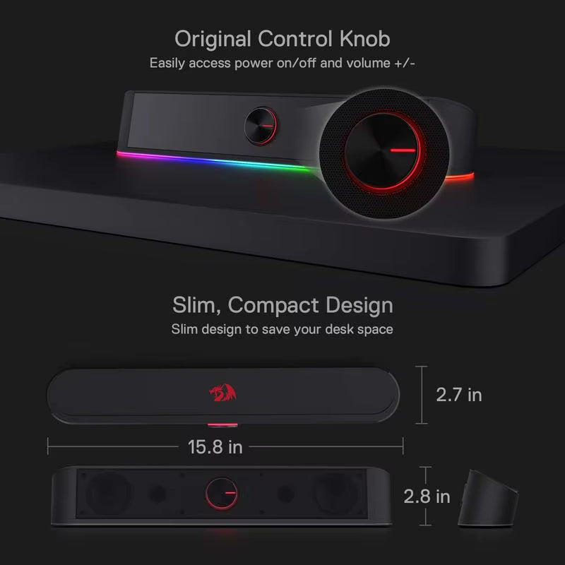 Experience Immersive Sound with the Redragon GS560 Adiemus RGB Desktop Soundbar - Dynamic 2.0 Channel Speaker with Stunning Audio-Light Sync