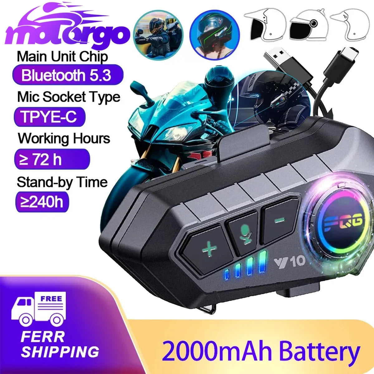Experience Ultimate Freedom with the Bluetooth 5.3 Waterproof Motorcycle Helmet Headset - Hands-Free Calls & Music Player!