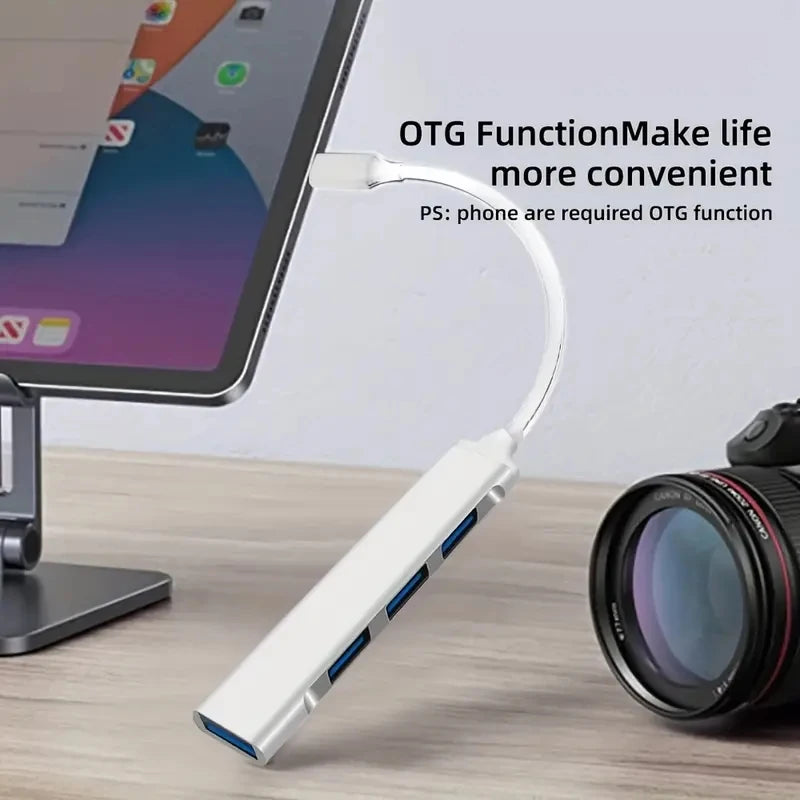 Transform Your Connectivity with the 4-Port Multi-Splitter Type C Hub USB Adapter - Perfect for Xiaomi, Lenovo, MacBook Air & Pro!
