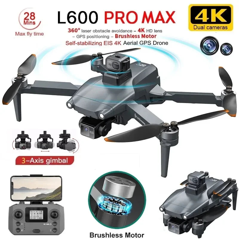 Experience Unmatched Aerial Adventure with the L600 PRO MAX/PRO GPS Drone - 5KM Range, Dual 4K HD Cameras, 3-Axis Gimbal, and 360° Obstacle Avoidance!