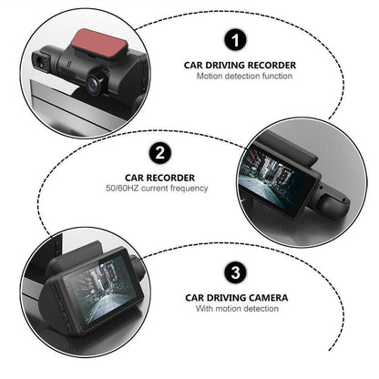 1080P Dual Lens Car Dash Cam with G-Sensor - Front and Rear Video Recorder