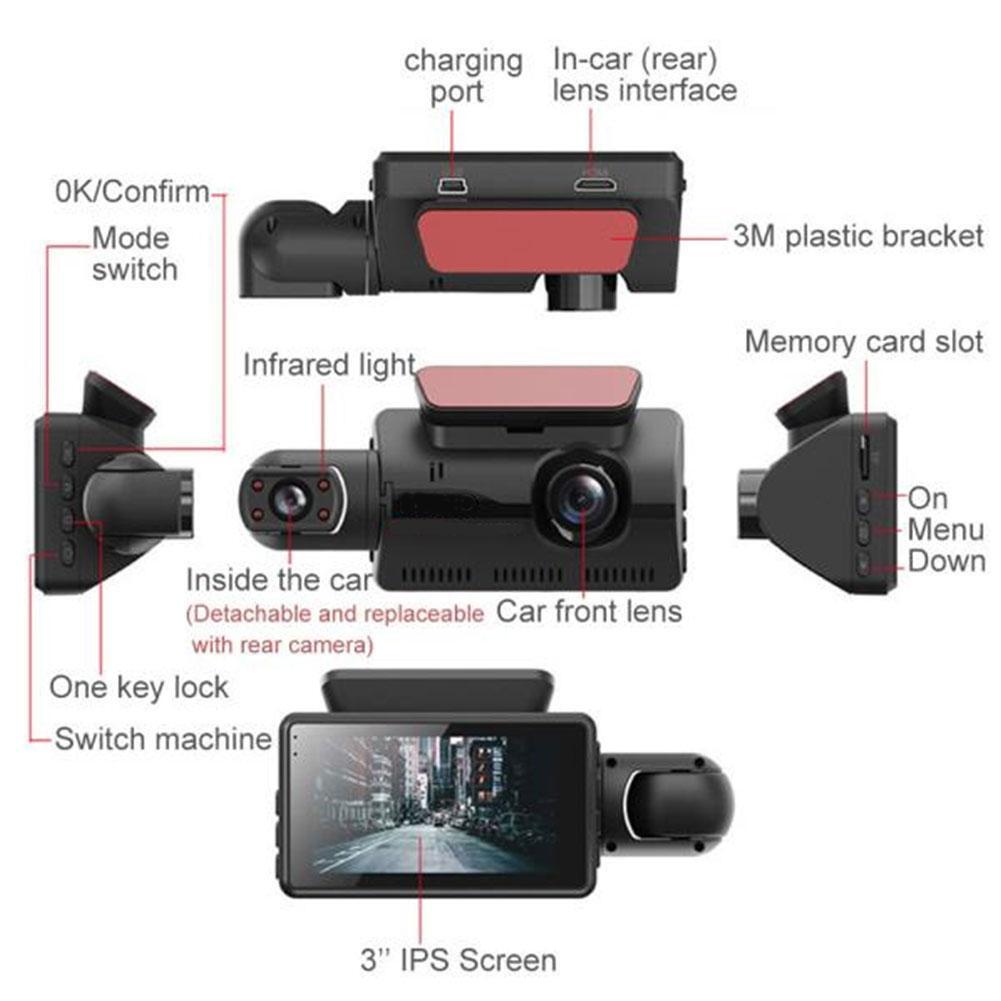 1080P Dual Lens Car Dash Cam with G-Sensor - Front and Rear Video Recorder
