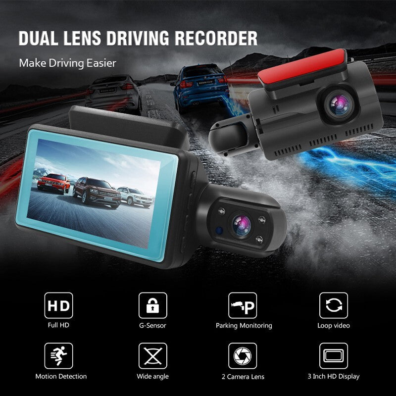 1080P Dual Lens Car Dash Cam with G-Sensor - Front and Rear Video Recorder